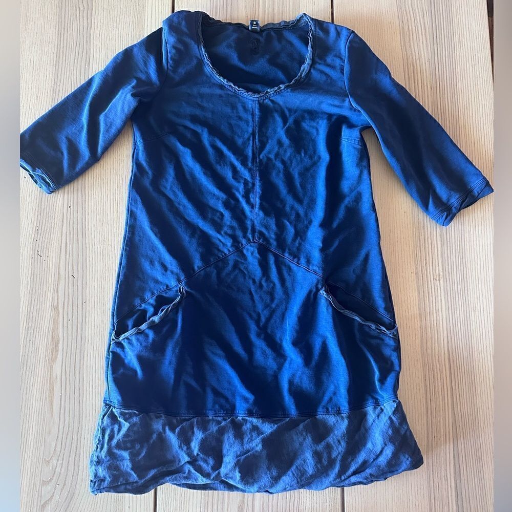 European Culture Linen cotton blend shift dress in Navy Blue - Size Small